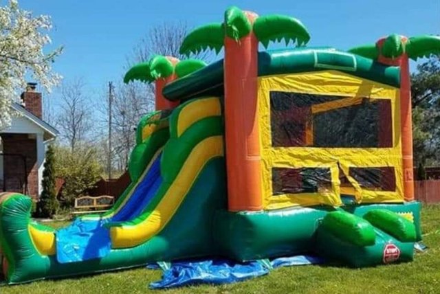 bounce house slide into pool